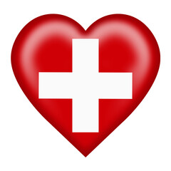 Switzerland flag heart button isolated on white with clipping path 3d illustration
