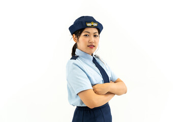 婦人警官のコスプレをする女性