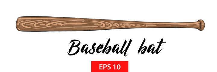 Vector engraved style illustration for posters, decoration and print. Hand drawn sketch of wood baseball bat isolated on white background. Detailed vintage etching style drawing.