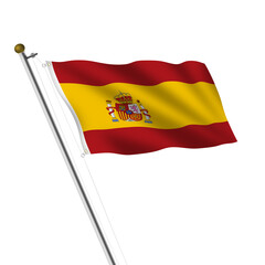 Spain Flagpole 3d illustration on white with clipping path