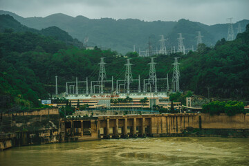 View of Hoa Binh Hydroelectricity Plant. This plant was built from 1979 to 1994 with 8 machines...