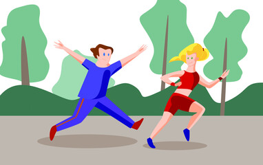 Fototapeta na wymiar Joint running in the park. Vector sport illustration.