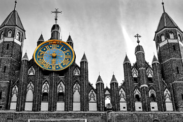 Clock on gothic church in Gdansk