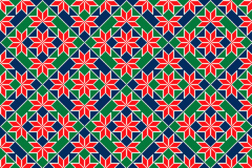 Winter Holiday Pixel Pattern with Christmas Stars. Vector Seamless Holiday Design Background. Scheme for Knitted Sweater Pattern Design or Cross Stitch Embroidery.