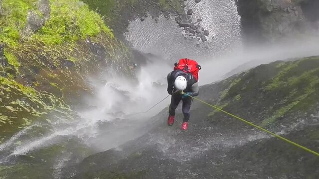 Rappelling down Ravine Blance, Reunion Island's highest waterfall, over 300m.