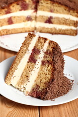 Layer Cake with cream with grated chocolate topping