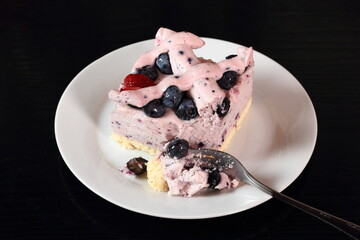 Cold cheesecake with blueberry and strawberry