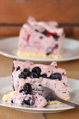 Cold cheesecake with blueberry and strawberry