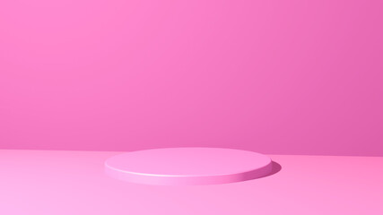 pink cylinder pedestal podium on pink bright room background. for product presentations 3D rendering.