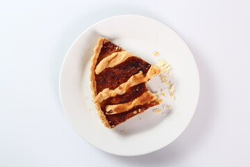 Shoofly Tart with Golden Syrup Filling. Isolated on white background.