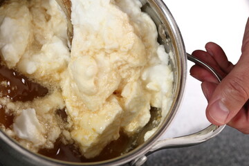 Fold whisked egg whites and filling mixture. Making Cider Pie Series.