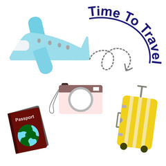 Time to travel, a symbol icon of Camera, suitcase, passport,airplane




