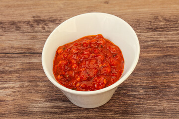 Tomato spicy sauce in the bowl