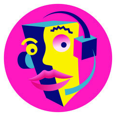 Stylized image of the head of a network operator wearing headphones. Icon for an avatar. - 383916709