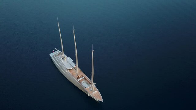 Beautiful 4k aerial view of the luxury sailing yacht A owned by Andrey Melnichenko - Largest motor sailing yacht in the world - luxury lifestyle - live of the rich - Mallorca Spain, Mediterranean Sea