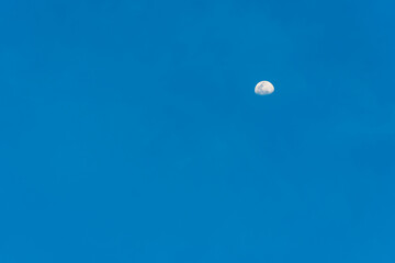 Beautiful texture of half moon with clear blue sky for background or wallpaper. Twilight scene.