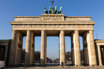 Horizontal view of The 18th-century neoclassical monument Brandenburg Gate (German: Brandenburger Tor)