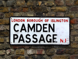 Camden Passage street sign in London Borough of Islington.