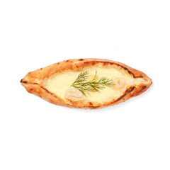 Boat khachapuri isolated on white top view