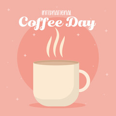 international coffee day with hot mug vector design