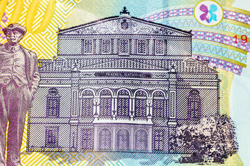 Selective focus on detail of lei banknotes. Close up macro detail of romanian lei banknotes, 100 lei isolated. World money concept, inflation and economy concept