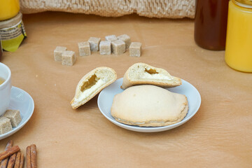 Homemade cake with cottage cheese and decoration powdered sugar