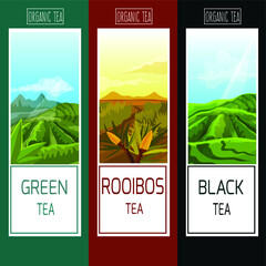 set of banners with tea leaves and landscape