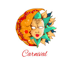 Hand drawn illustration of a venetian mask colored