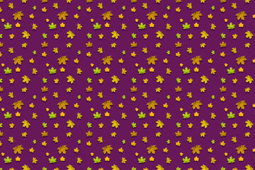 banner with multicolored maple leaves on purple background