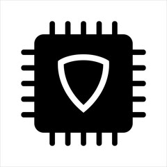 computer cpu icon vector. computer cpu with security shield icon. solid  style icon vector concept