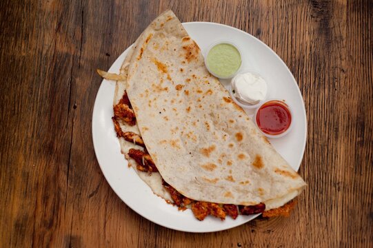 Chicken Quesadilla In Overhead Shot