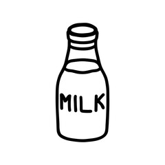 Milk bottle icon. Black contour silhouette. Sketch drawing. Vector flat graphic hand drawn illustration. The isolated object on a white background. Isolate.