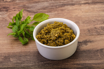 Green sauce pesto with basil