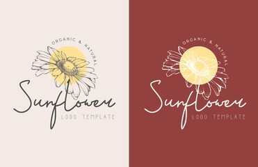 Sunflower hand drawn floral logo premium