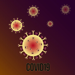 Coronovaris molecule on burgundy background, flying virus, poster