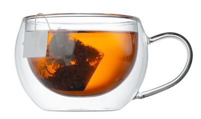Glass cup of tea isolated on white background