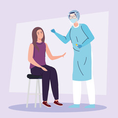 covid 19 virus test doctor and woman on chair design of ncov cov and coronavirus theme Vector illustration