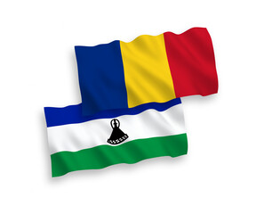 Flags of Romania and Lesotho on a white background