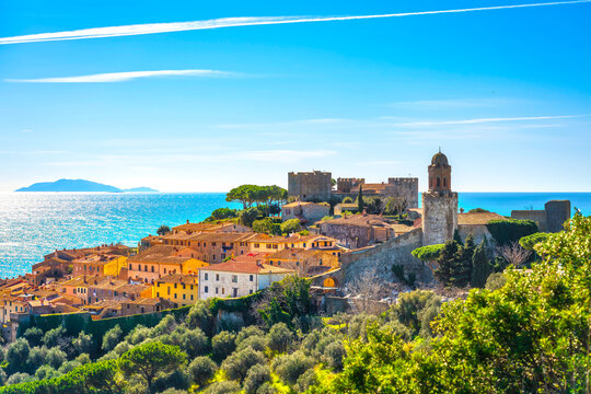 Castiglione della Pescaia, old town and sea. Maremma Tuscany, Italy