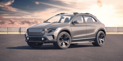 Plakat 3D rendering of a brand-less generic SUV concept car 