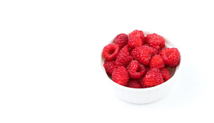Raspberry isolated on a white background, side view with space to copy. Berry background-panorama. The concept of natural products.