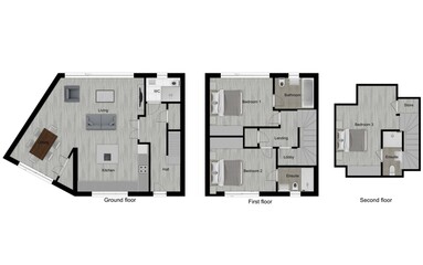 3d floor plan of a multi-level apartment.  Floor Plan elevation. 3D design of home space.