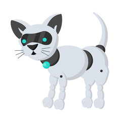 Fototapeta na wymiar cute cat-robot of silver color on a white background. Technological robot that measures the habits of animals. Pet of the future