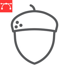 Acorn line icon, thanksgiving and oak seed, oak nut sign vector graphics, editable stroke linear icon, eps 10.