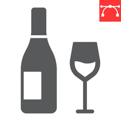 Wine glyph icon, thanksgiving and beverage, glass of wine sign vector graphics, editable stroke solid icon, eps 10.