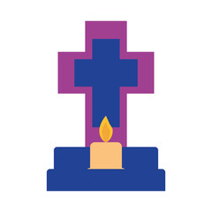 mexican cross grave with candle flat style icon vector design