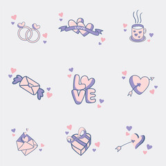 Colorful hand drawn valentine icon collection