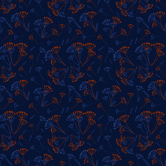 Seamless pattern with rowan and wild herbs