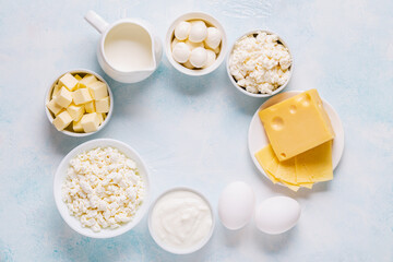Different types of dairy products.