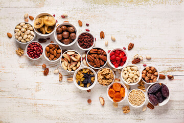 Obraz na płótnie Canvas Nuts and dried fruits assortment.